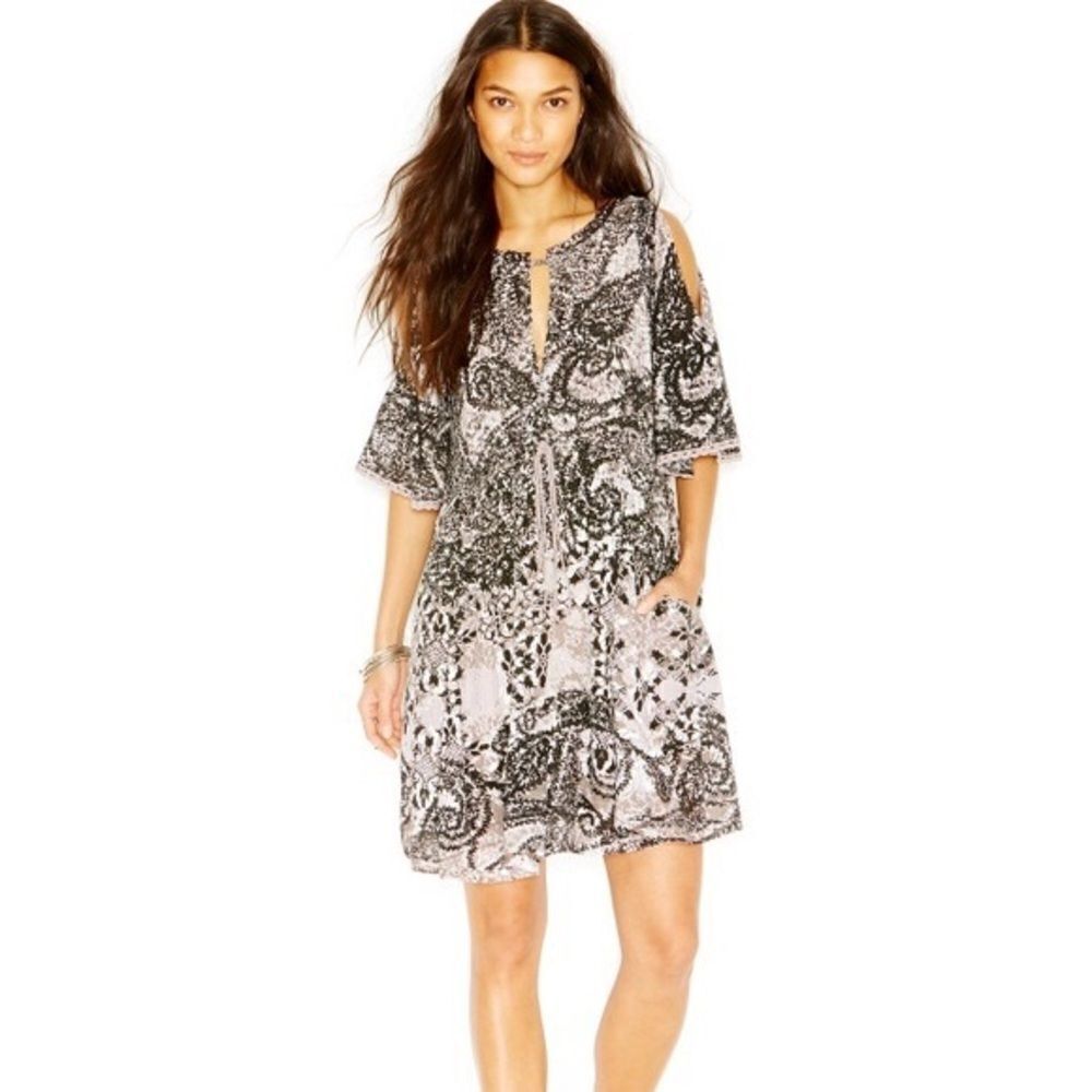 Free People Lovebirds Cold Shoulder Dress Black Combo Size S
